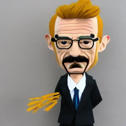 Image similar to a stopmotion animation puppet of walter white