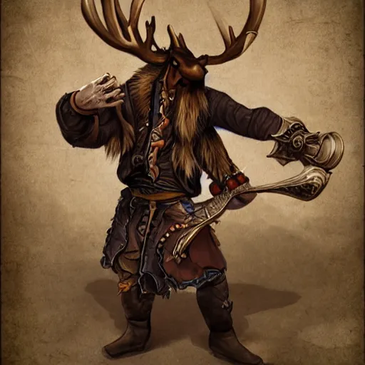 Prompt: anthropomorphic moose pirate humanoid by tooth wu, pirate ship, sea, fantasy
