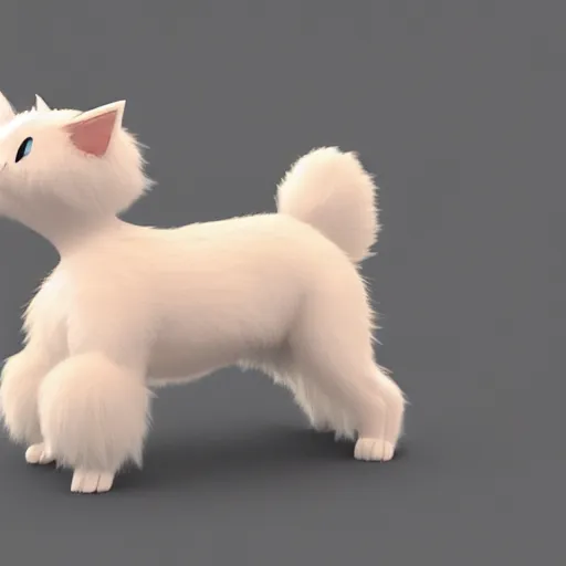 Image similar to an adorable cat dog pokemon. very cute friendly. fluffy. beautiful. digital render.