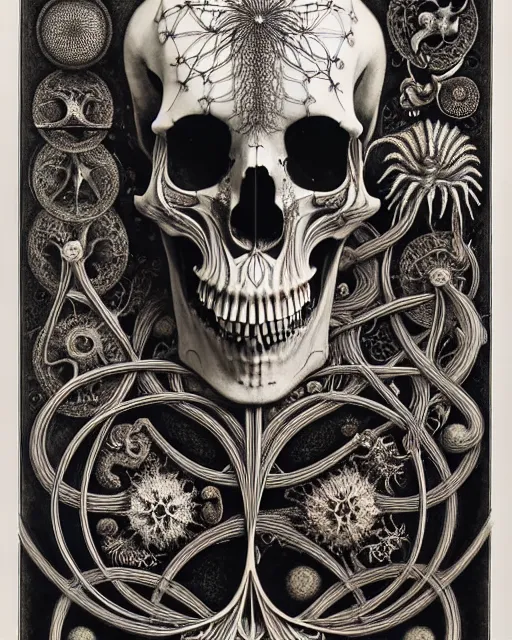 Image similar to art forms of nature by ernst haeckel, memento mori by arthur rackham, ornate antique porcelain beautiful skull mask, ultrasharp, photorealistic, hyperdetailed, octane render, polished, art nouveau, neo - gothic, gothic, intricate ornamental organic filigree, art nouveau botanicals, art forms of nature by ernst haeckel, horizontal symmetry, symbolist, visionary