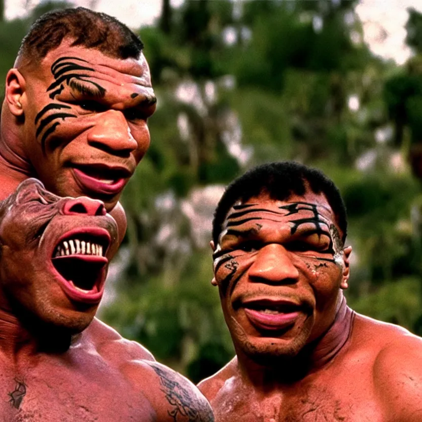 Prompt: mike tyson starring in the movie troll 2, movie still 8 k,