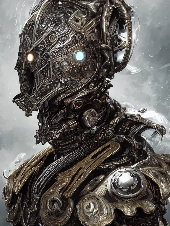 Image similar to portrait art of 8k ultra realistic undead wraith, ornate helmet , detailed intricate ornate armour,corrupted, cybernetic, full of colour, cinematic lighting, battered, trending on artstation, 4k, hyperrealistic, focused, extreme details,unreal engine 5, cinematic, masterpiece, art by ayami kojima, giger