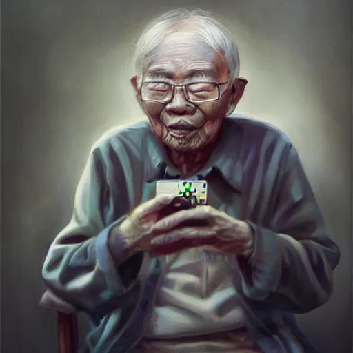 Prompt: portrait of the last living gamer by zhang xuan