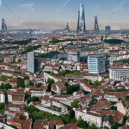 Prompt: Skyline of a futuristic version of Limoges, France