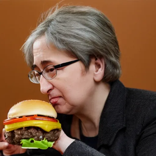 Image similar to krachkovskaya eats burgers