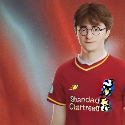 Prompt: portrait of harry potter wearing a liverpool jersey, highly detailed, masterpiece painting, 4 k, octane render,