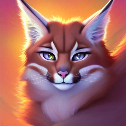 Image similar to cute fluffy caracal sticker design, natural lighting, path traced, highly detailed, high quality, digital painting, by don bluth and ross tran and studio ghibli and alphonse mucha, artgerm