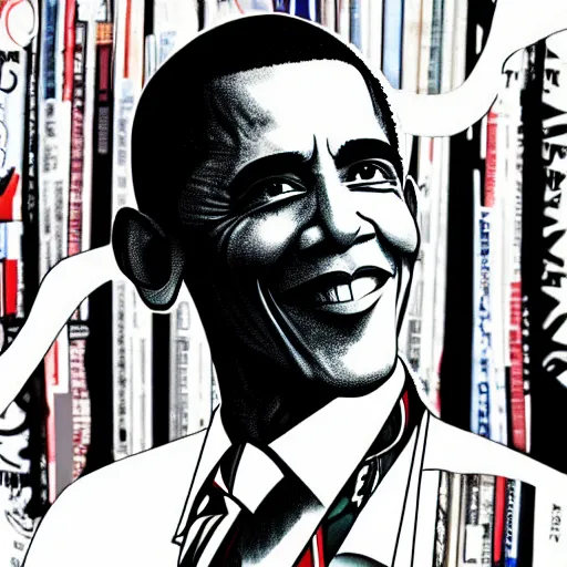 Image similar to Barrack Obama in the style of Junji Ito