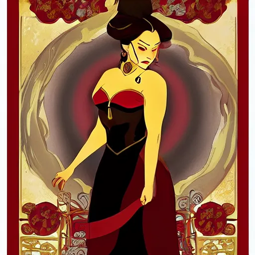 Image similar to red, gold, and black art nouveau movie poster of Princess Azula