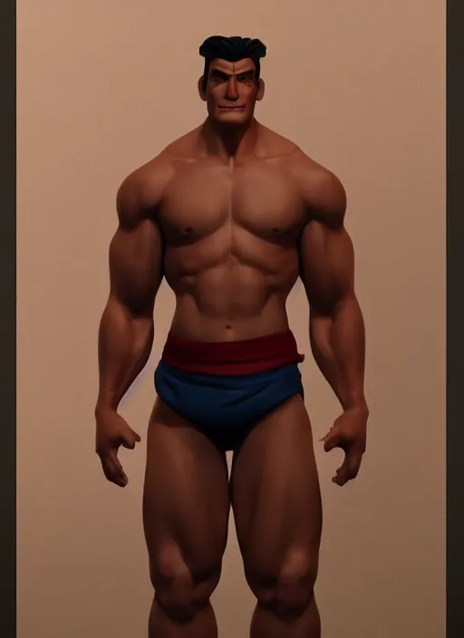 Prompt: disney's li shang [ muscular, shirtless ]!!, trending on artstation, front view!!, portrait!!, contest winner, intricate, [ 4 k realism ]!!, 3 d render, zbrush!!, zbrush contest winner, full body!!, dim, artstation 3 d, cgsociety best