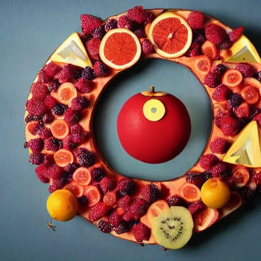 Image similar to nuclear bombing depicted as fruit art