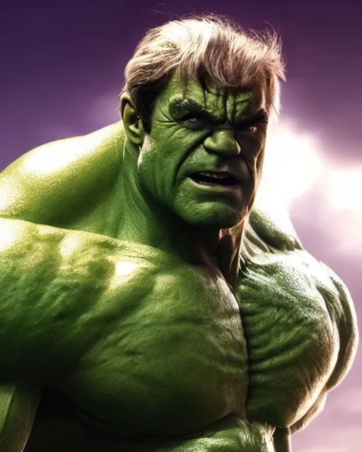 Prompt: sean connery as the incredible hulk, dynamic lighting, ultra detailed