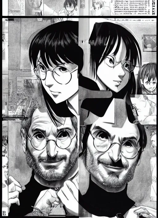 Image similar to official steve jobs manga, by katsuhiro otomo and hiroya oku and makoto yukimura