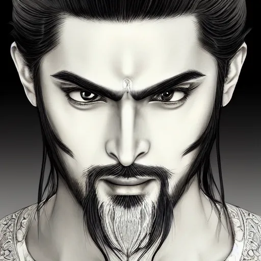 Image similar to an indian immortal xianxia cultivator with long black hair as an absurdly handsome, elegant, young anime man, ultrafine hyperrealistic detailed face illustration by kim jung gi, irakli nadar, intricate linework, sharp focus, bright colors, matte, gujian, final fantasy, unreal engine highly rendered, global illumination, radiant light, intricate environment