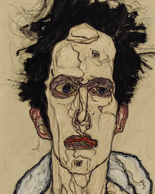 Image similar to portrait of rick sanchez by egon schiele in the style of greg rutkowski