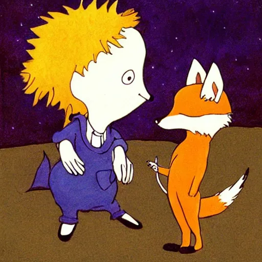 Image similar to the little prince talking to the fox, tim burton art