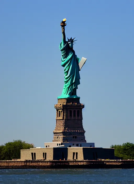 Prompt: the statue of liberty is finally free and destroying marley