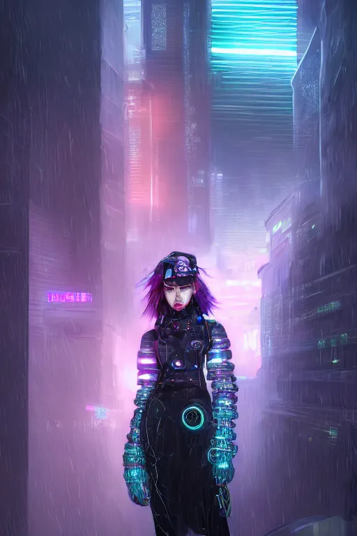 Image similar to portrait futuristic genuine cyberpunk young female Witch Doctor, in futuristic stormy heavy snowy thunder tokyo rooftop Enchantment cyberpunk night, ssci-fi, fantasy, intricate, very very beautiful, elegant, neon light, highly detailed, digital painting, artstation, concept art, soft light, hdri, smooth, sharp focus, illustration, art by tian zi and craig mullins and WLOP and alphonse mucha