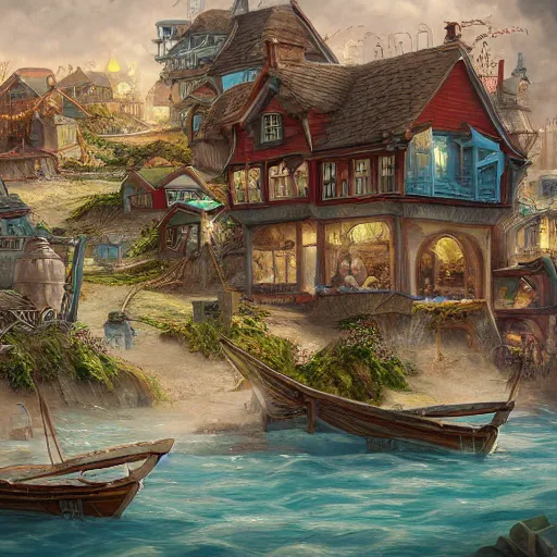 Image similar to a seaside village, detailed, fantasy style, trending on artstation