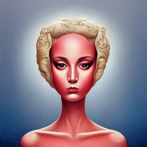 Image similar to a painting of a beautiful woman!, an ultrafine detailed painting by rafal olbinski, behance contest winner, pop surrealism, detailed painting, very detailed, minimalist, airbrush art