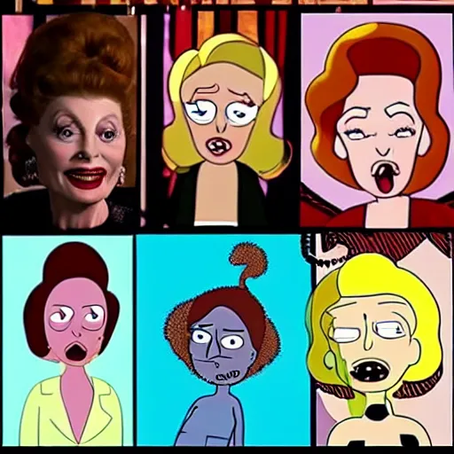 Image similar to real housewives lucille ball in the style of the tv show rick and morty