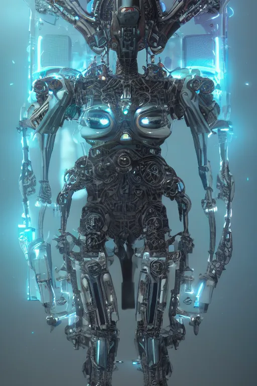 Image similar to a shamanic cyborg made from intricate alien technology in futuristic dreamscape detailed artwork, extremely detailed and high quality, global illumination, octane render, digital art trending on artstation