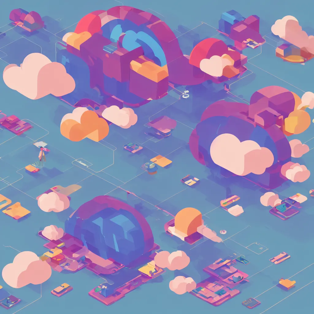 Prompt: a simple micro-service deployed to a public cloud, security, attack vector, trending on Artstation, painting by Jules Julien, Leslie David and Lisa Frank, muted colors with minimalism