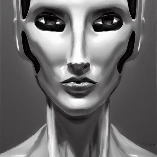 Image similar to robot study concept art oil painting, black and white, by jama jurabaev, highly detailed, brush hard, artstation