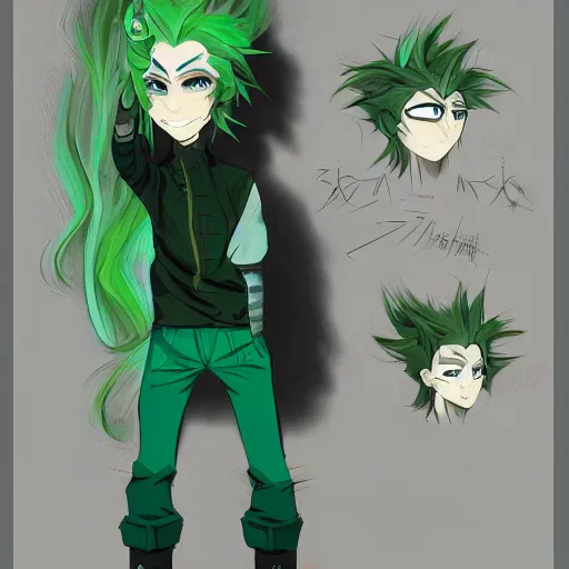 Prompt: Concept art of a man with green hair, with pupils that look like clocks, trending on artstation, anime