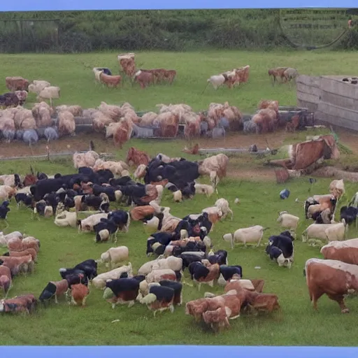 Image similar to large battle scene of cows vs chickens