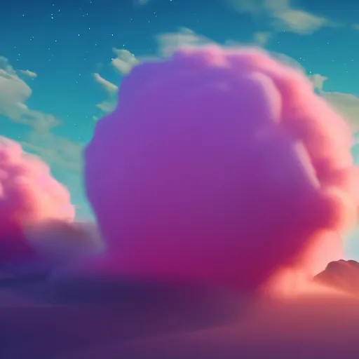 Image similar to cotton candy planet invaded by humans, 8k