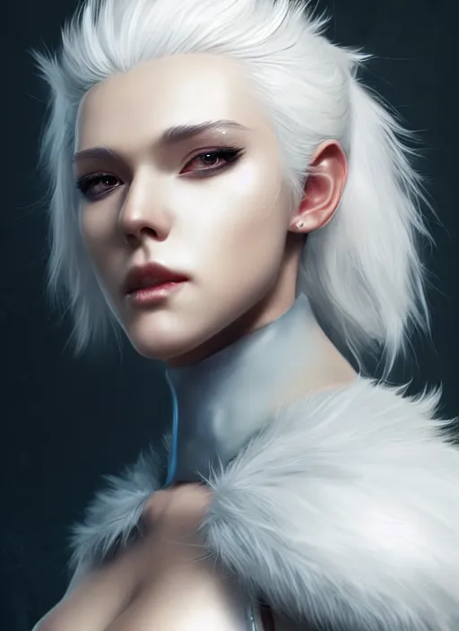 Prompt: fur - lined armor!!! beautiful and elegant white haired female!! gorgeous ayes!! character concept art, sharp focus, octane render! unreal engine 5! highly rendered!! trending on artstation!! detailed linework!! illustration by artgerm, wlop and anna dittmann