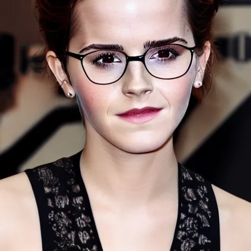 Prompt: old emma watson, grey hairs, elderly woman, wrinkles, age, years, glasses