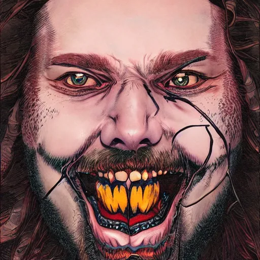 Image similar to portrait closeup of crazy post malone as vampire, symmetrical!!!!!!!!, by yoichi hatakenaka, masamune shirow, josan gonzales and dan mumford, ayami kojima, takato yamamoto, barclay shaw, karol bak, yukito kishiro