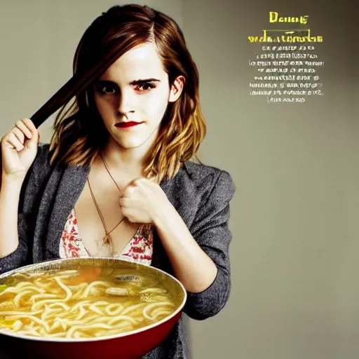 Image similar to emma watson bathing in a big bowl of ramen. architectural digest.