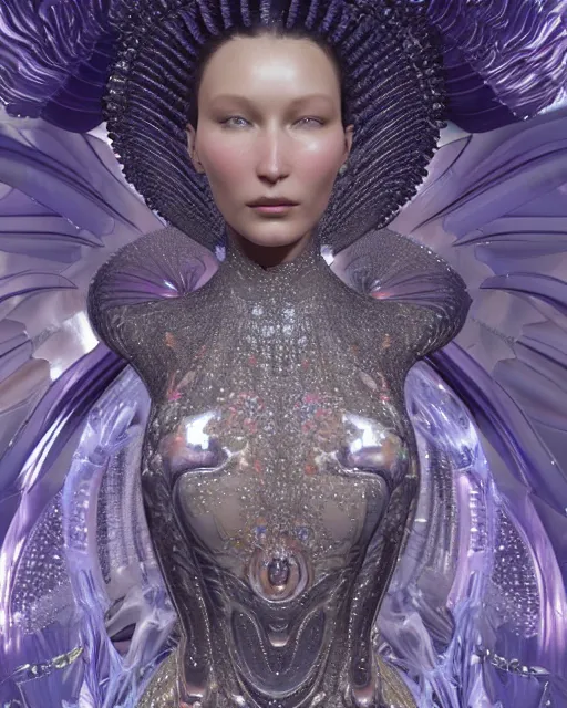 Image similar to a highly detailed metahuman 4 k close up render of an alien goddess bella hadid monument renaissance in iris van herpen dress schiaparelli in diamonds crystals swarovski and jewelry iridescent in style of alphonse mucha gustav klimt trending on artstation made in unreal engine 4