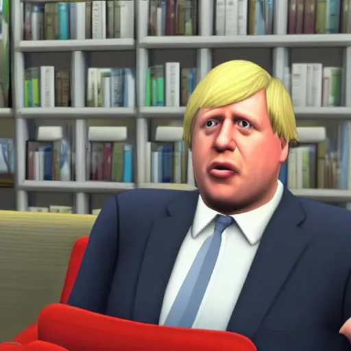 Image similar to a screenshot of boris johnson in the sims 4 3 d rendering. unreal engine. amazing likeness. very detailed. cartoon caricature