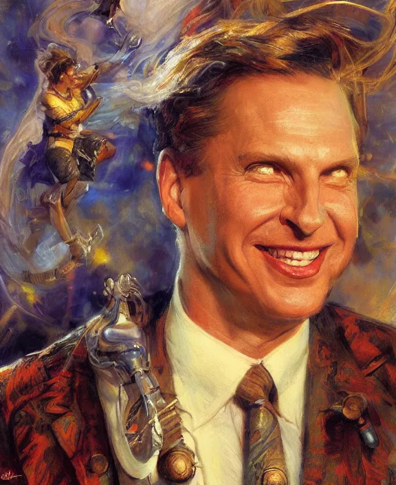 Image similar to portrait of ron hubbard, joyful, highly detailed painting by gaston bussiere, craig mullins, j. c. leyendecker 8 k,