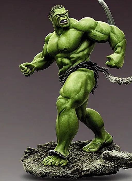 Image similar to Image on the store website, eBay, Detailed Miniature of a Muscular Orc Warrior with dark green skin .