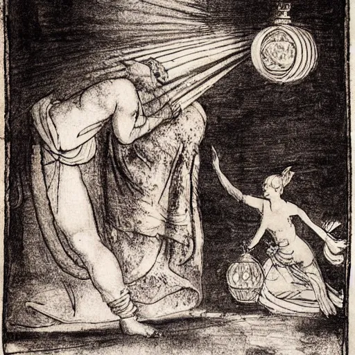 Image similar to genie escapes the lantern by davinci