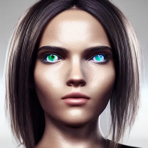 Image similar to “These 3D portraits are unbelievably incerdibly realistic. unreal engine 5. RTX. ray tracing. nvidia hairworks. portrait of beautiful girl with futuristic. very high detailed. By Charli Amani. ultra Photorealistic. realism best. trending artstation. Incredible graphics