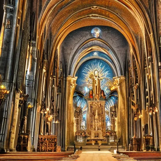 Image similar to detailed beautiful high quality digital art of a magnificent Catholic Cathedral, 4K detailed, artstation