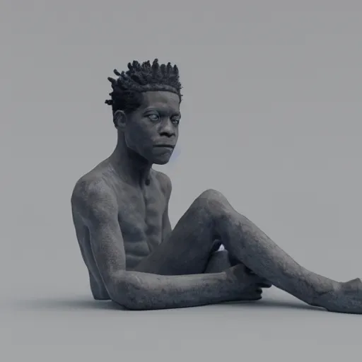 Image similar to marble statue of Jean-Michel Basquiat thinking 3d octane render