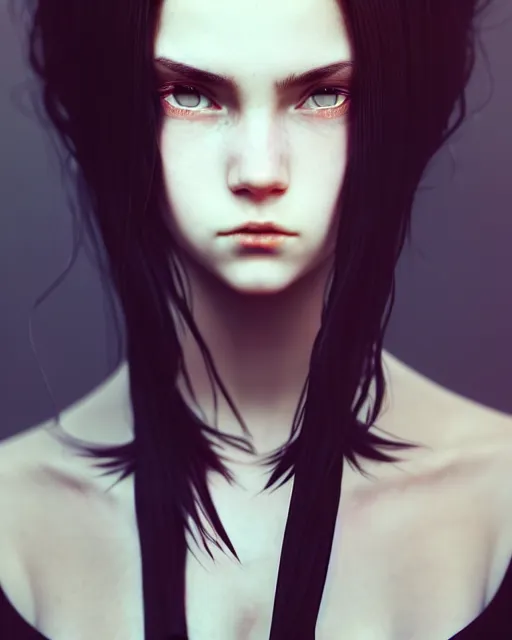 Image similar to full very close up neck shot of a beautiful loner girl, in tshirt and no makeup, demented, irish, by saruei and guweiz and ilya kuvshinov and george miller, digital art, highly detailed, intricate, sharp focus, trending on artstation hq, deviantart, pinterest, unreal engine 5, 4 k uhd image