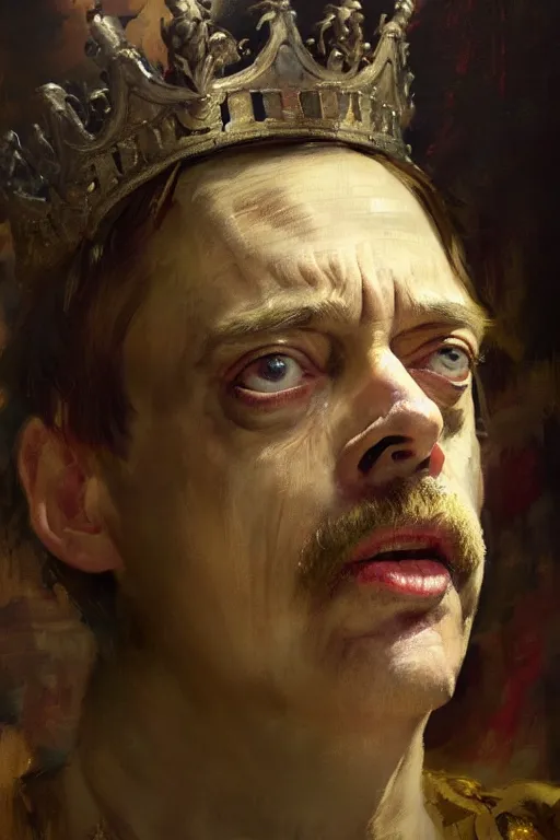 Image similar to beautiful detailed expressive impressionistic oil painting portrait of ancient roman god emperor steve buscemi ascending on high wearing the civic crown, renaissance painting, dark background, art by anders zorn, wonderful masterpiece by greg rutkowski, expressive brush strokes, beautiful cinematic light, american romanticism by greg manchess, jessica rossier