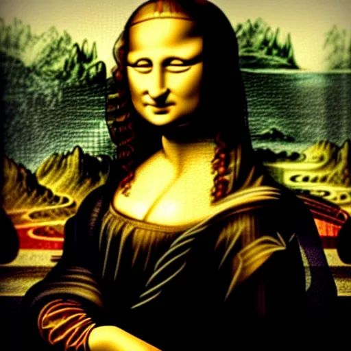 Image similar to mona lisa in style of cyber punk