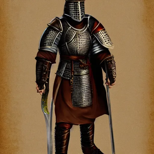 Prompt: full body medieval knight holding sword in tavern trending on artstation