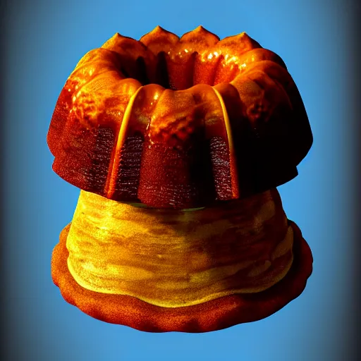 Image similar to portrait of a bundt cake wearing a dress, digital art, painting, 8k, trending on artstation