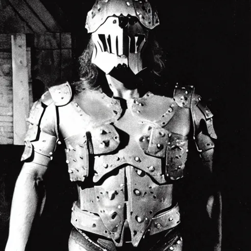 Image similar to Charles Bronson wearing the armor from doom