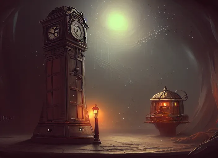 Prompt: time travel machine, time travel, illustration, high quality, details, intricate, atmosphere, highly detailed, cinematic, digital painting, deviantart, cinematic, concept art